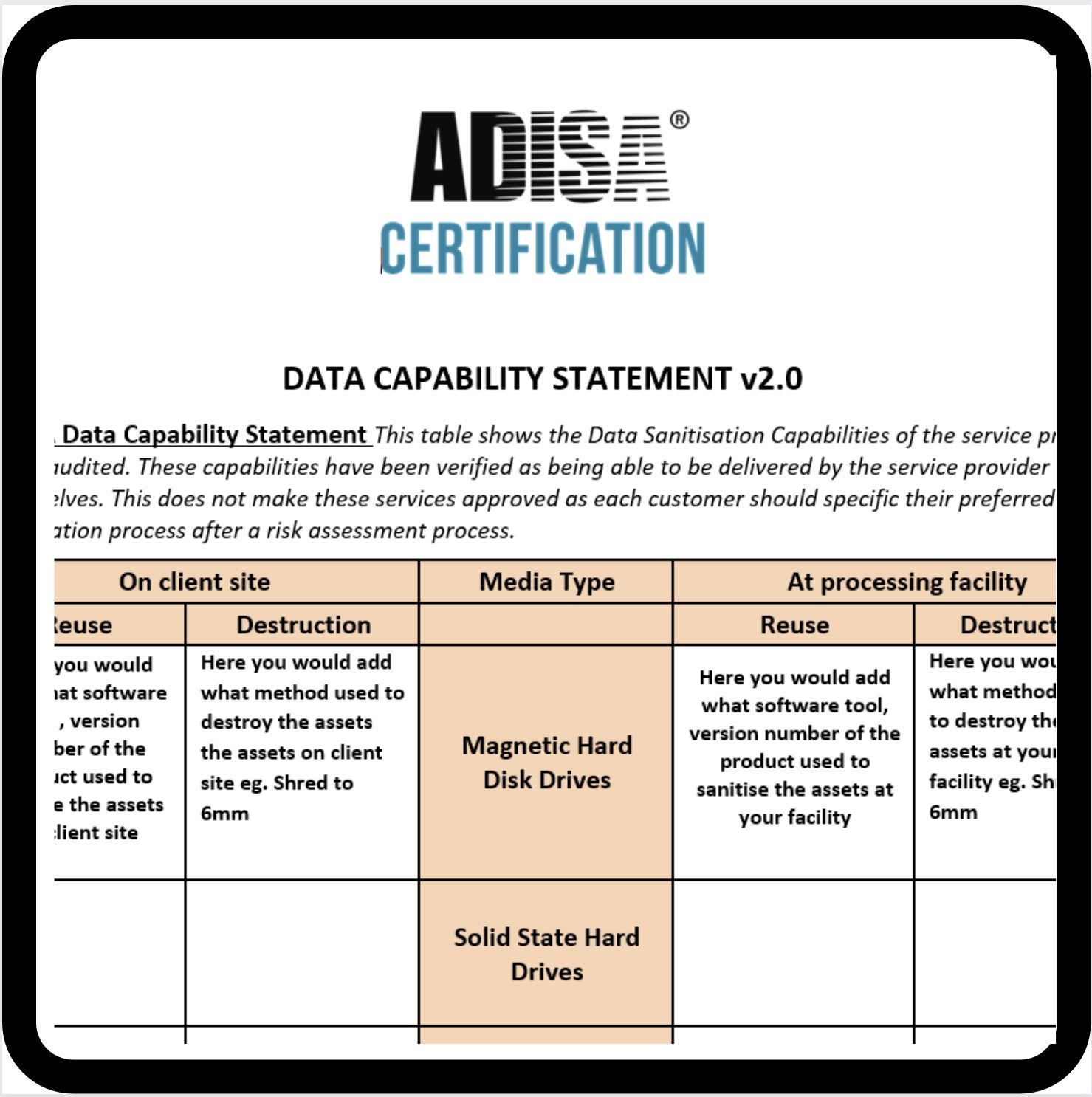 ADISA Data Capability Statement Template.